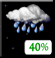 Tonight: A slight chance of rain between 8pm and 9pm, then a slight chance of drizzle between 9pm and 10pm, then rain likely between 10pm and 4am, then a chance of drizzle. Mostly cloudy, with a low around 43. South wind 5 to 10 mph. Chance of precipitation is 60%. New rainfall amounts less than a tenth of an inch possible. Tonight: Light Rain Likely